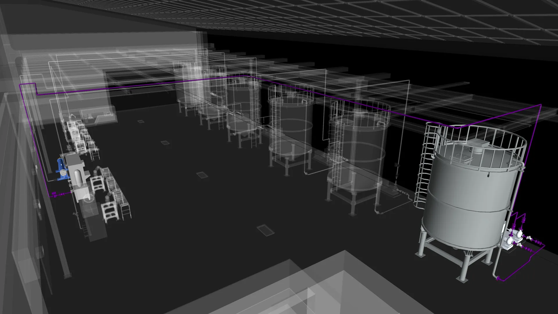 Isometric piping model. Select a highlighted pipe region or numbered marker to open its ISO drawing PDF.
