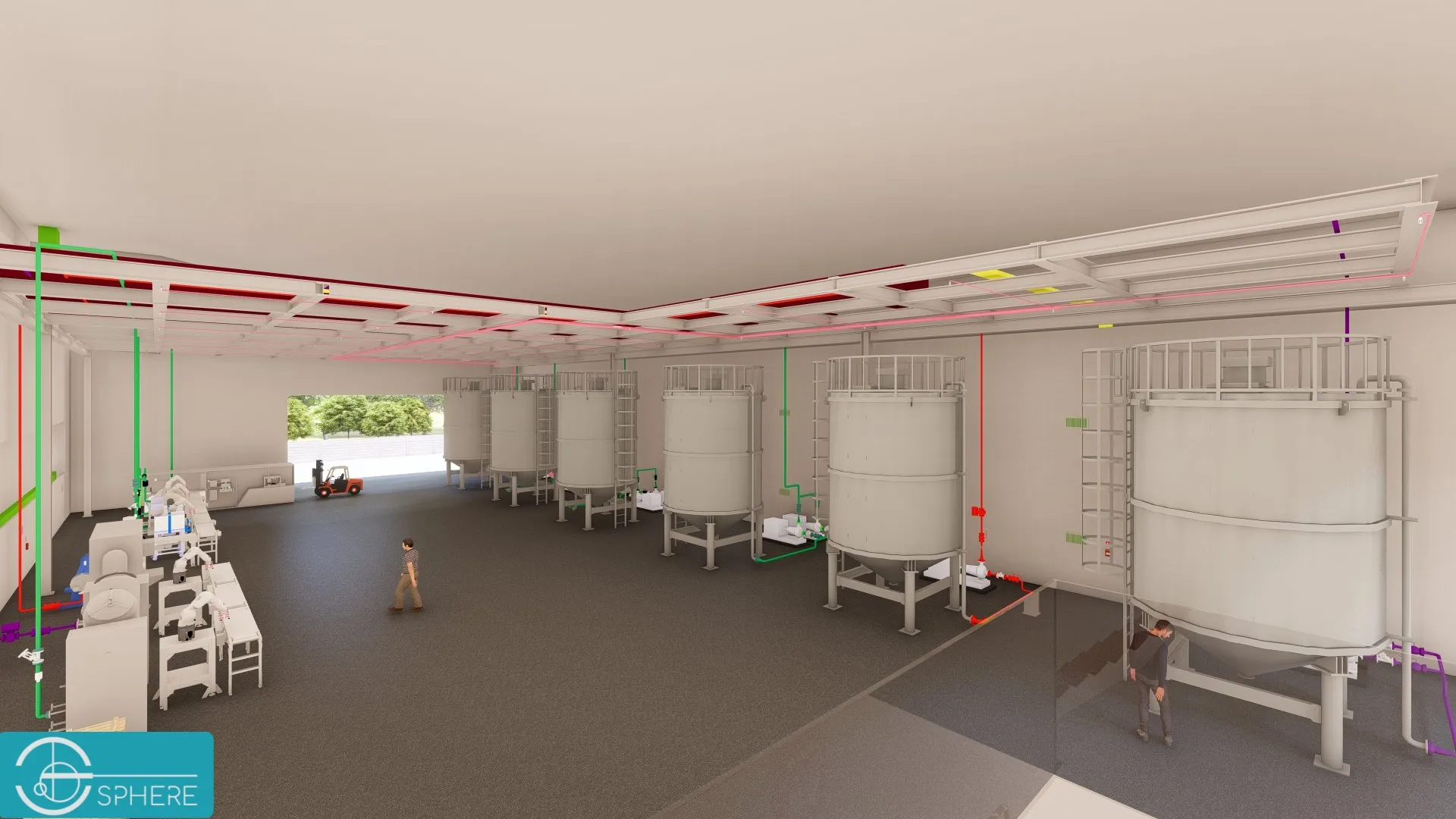 Rendered interior view of the facility pipelines