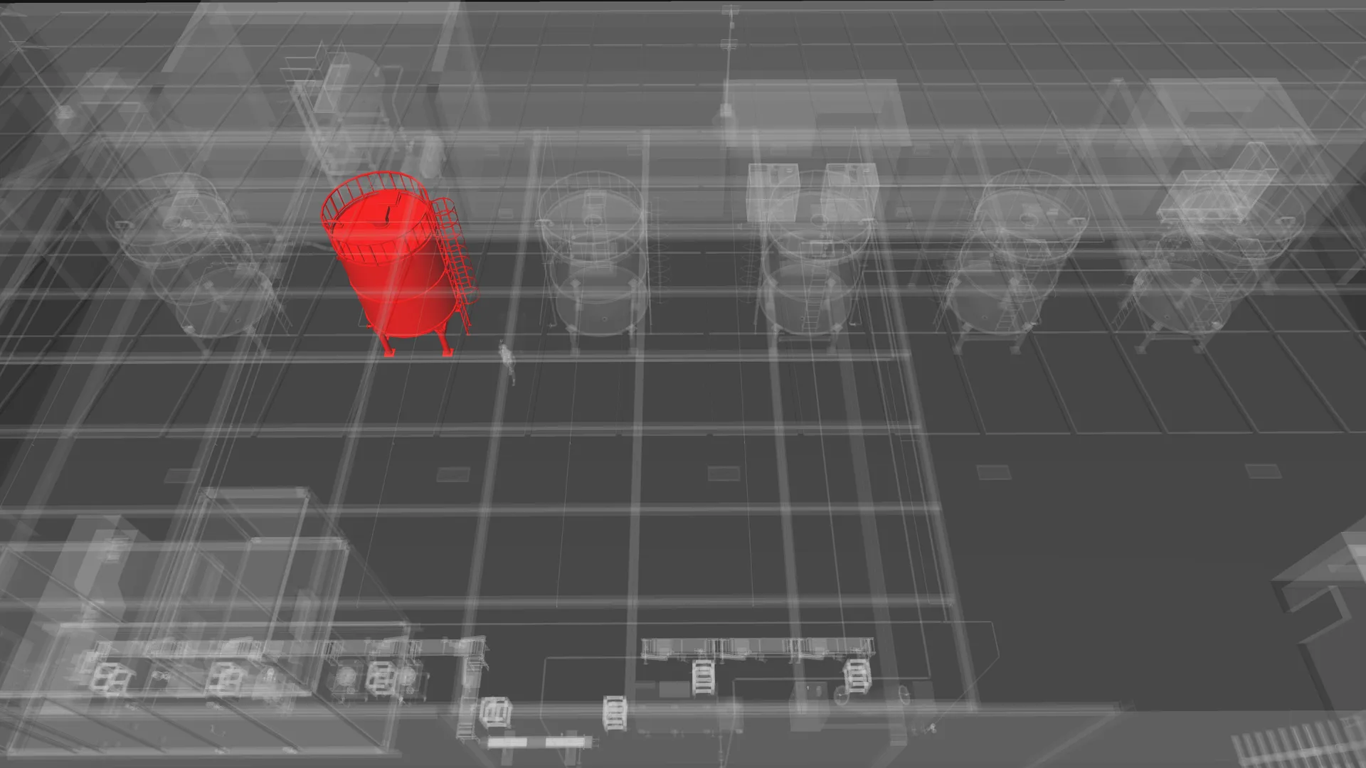 Sphere model highlighting tank 2 and its connections